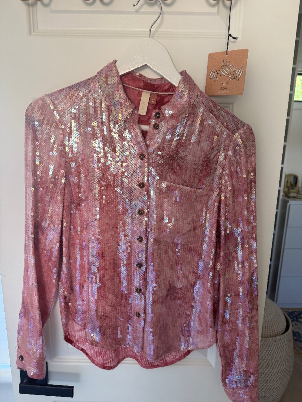 Pilcro Anthro Wine Sequin Oversized Button-Down Shirt XXS VG